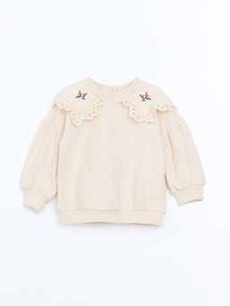 Bebe Yaka Uzun Kollu Nak??l? K?z Bebek Sweatshirt ve Tayt 2li Tak?m - Waikiki фото 2