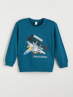 Bisiklet Yaka Bask?l? Erkek ?ocuk Sweatshirt