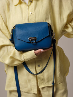 Сумка кожаная через плечо Azaro 3684 синяя гуашь