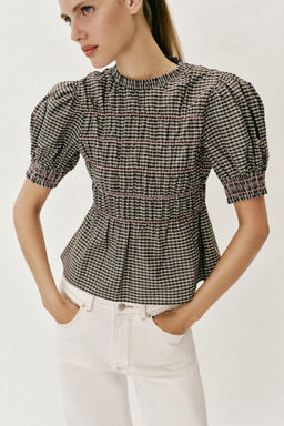 CAMISA CUADROS NIDO DE ABEJA / Marr?n / Crudo
