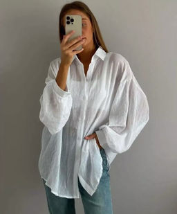 K11779 Рубашка марлевка OVER SIZE БЕЛЫЙ