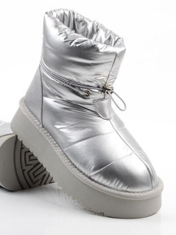 04-WA003-2M GREY/SILVER Ботинки зимние женские (натуральная кожа, курточная ткань, 100% шерсть)