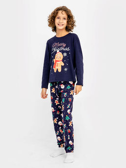 Комплект для мальчиков синий с принтом новогодние печеньки