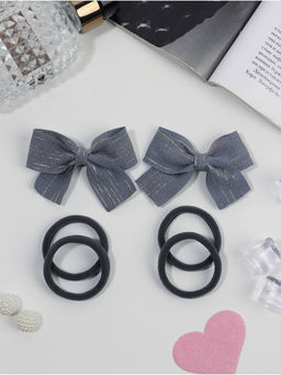 Цена за 6 шт. Набор для волос «Школьница галант», 4 резинки 3.5 см, 2 зажима 6.5 см, полосы, серый