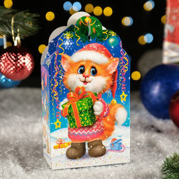 Цена за 10 шт. Подарочная новогодняя коробка "Заяц - Кот" неон, 11×5.8×20.5 см