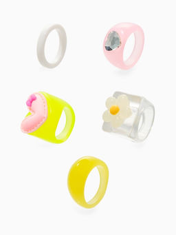 Набор колец 5 шт. «Стиль лёгкий. Цветы и сердечки», размер МИКС (17-19), цветные