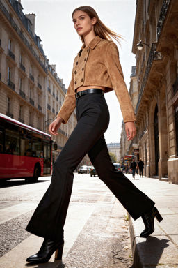 Siyah Flare Ispanyol Paca Yuksek Bel Bootcut Dokuma Kumas Pantolon TWOAW20PL0094