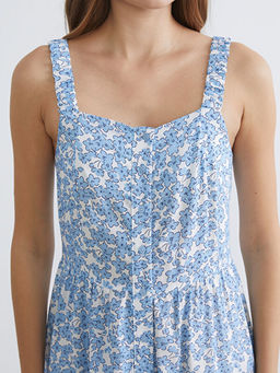 Kare Yaka ?i?ekli Elbise