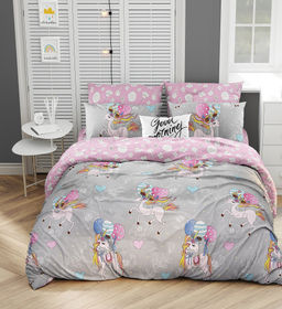 Постельное белье детское поплин на молнии - Единороги 1,5 сп. (1 нав.70x70)