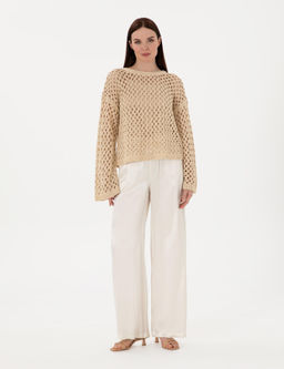 Ekru Loose Fit Kanvas Pantolon