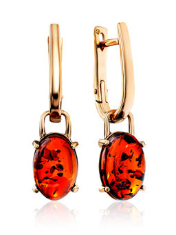 Серьги-трансформеры Ностальгия со съёмной подвеской из коньячного янтаря