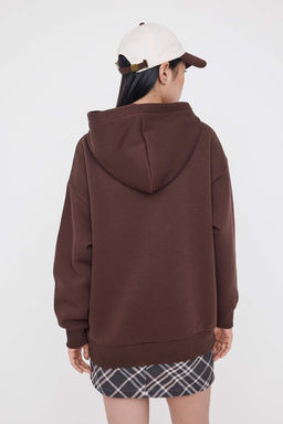 Teen Koyu Kahverengi Oversize/Genis Kal?p Nak?sl? Orme Sweatshirt TWOAW26SW00157 - Trendyolmilla фото 4