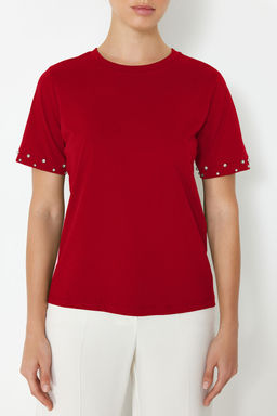 K?rm?z? Tas Aksesuar Detayl? Regular Kal?p Orme T-Shirt TWOSS24TS00070