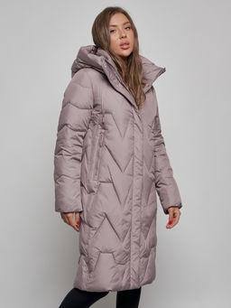 Пальто утепленное молодежное зимнее женское коричневого цвета 586828K - RoccaManer фото 9