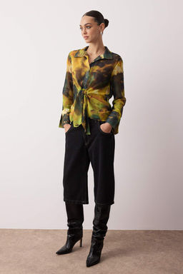 Yesil-Cok Renkli Soyut Desenli Sifon Gomlek TWOAW26GO00014