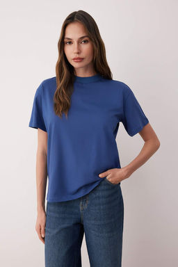 Siyah-Beyaz-Lacivert 3Lu Paket %100 Pamuk Regular/Normal Kal?p Dik Yaka Orme T-Shirt TWOAW26TS00007 - Trendyolmilla фото 2