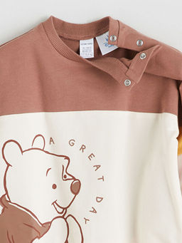 Bisiklet Yaka Uzun Kollu Winnie the Pooh Bask?l? Erkek Bebek Sweatshirt ve Jogger Pantolon 2li