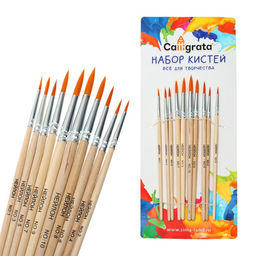 Набор кистей для рисования, синтетика, 10 штук: № 1, 2, 3, 4, 5, 6, 7, 8, 9, 10, круглые, деревянная ручка, международный размер