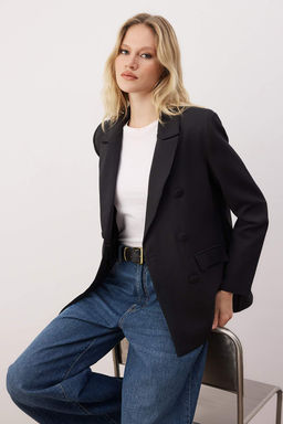 Siyah Regular Astarl? Dokuma Blazer Ceket TWOSS21CE0137