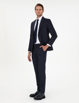 Lacivert Ex. Slim Fit _izgili Y_nl_ Tak_m Elbise