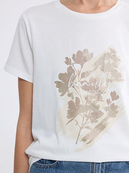 Bisiklet Yaka Bask?l? Kad?n Ti??rt