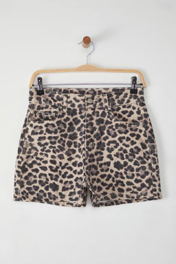 TRENDYOLMILLA Cok Renkli Leopar Bask?l? Yuksek Bel Denim Sort TWOSS25SR00076 фото 5