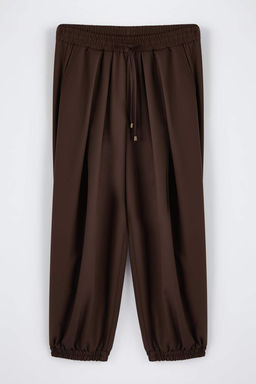 Koyu Kahverengi Salvar Kal?p Beli Lastikli Dokuma Pantolon TWOAW26PL00156 - Trendyolmilla фото 5