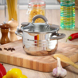 Кастрюля нерж НАРА 2.1 л, с крышкой, крышка стекло, Daniks, GS-01413HY-16CA-2, серебр