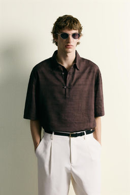 CAMISA POLO LINO - ALGOD?N / Chocolate - Zara фото 2