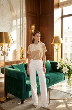 K13349 Футболка велюровая свободного кроя ЗОЛОТОЙ