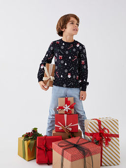 Bisiklet Yaka Y?lba?? Temal? Uzun Kollu Erkek ?ocuk Triko Kazak