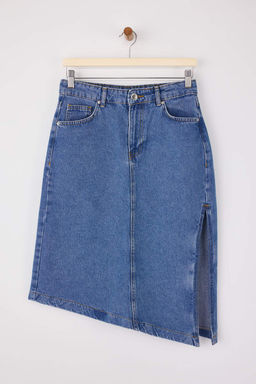 Mavi Y?rtmacl? Asimetrik Midi Denim Etek TWOSS26ET00006
