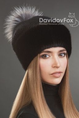 Шапка Оливия норка трикотаж блэк