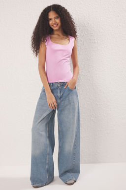 TRENDYOLMILLA Ekru Kare Yaka S?f?r Kol Pamuklu Esnek Fitted/Vucuda Oturan Orme Atlet TWOSS24AL00013 фото 7