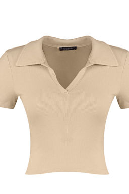 Trendyolmilla Siyah Fitted/Vucuda Oturan Crop Polo Yaka Fitilli Esnek Orme Bluz TWOSS21BZ0038  фото 37