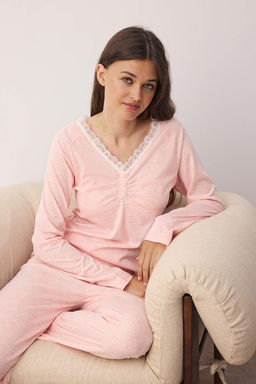 Pembe Pamuklu Dantel Detayl? Orme Pijama Tak?m? THMAW26PT00051