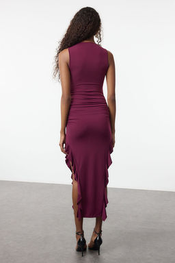 TRENDYOLMILLA Siyah Bodycone S?f?r Kol Y?rtmacl? F?rf?r Detayl? Esnek Kal?n Sandy Maxi Kalem Elbise TWOSS24EL00688  фото 22