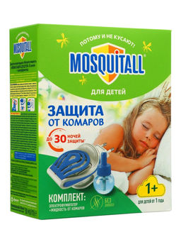 Комплект Mosquitall Нежная защита для детей, электрофумигатор + жидкость от комаров, 30 ночей, 30 мл