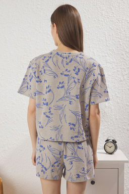 Trendyolmilla Bej-Cok Renkli Cicekli Waffle Kumas Sortlu Orme Pijama Tak?m? THMSS25PT00363  фото 4