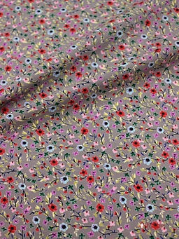 Штапель Премиум Цветочная мириада цв.кофейно-серый, ш.1.45м, вискоза-100%, 120гр/м.кв