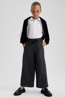 Широкие школьные брюки антрацитового цвета для девочек - Defacto фото 2