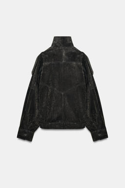 100% SUEDE LEATHER BIKER JACKET WITH COVERED BUTTONS - Zara фото 7