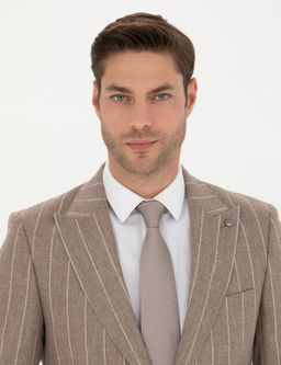 Bej _izgili Ekstra Slim Fit Y_n Tak_m Elbise