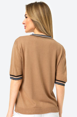 Женская футболка из вязаного трикотажа с V-образным вырезом Happy Fox  фото 27