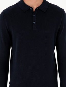 Lacivert Slim Fit D__meli Polo Yaka Triko Kazak