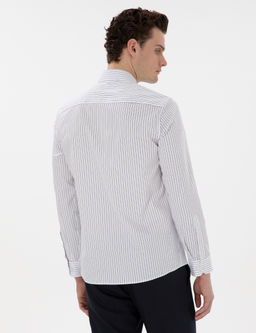 Lacivert Slim Fit _izgili Uzun Kollu G_mlek