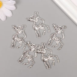 Цена за 5 шт. Металлический элемент, декоративная подвеска «Арт Узор. Весёлая зебра», серебро, 4.1×3.3 см