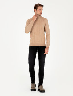 Bej Slim Fit Yar_m Bal_k__ Yaka Y_n Kar___ml_ Triko Kazak - Pierre cardin фото 4