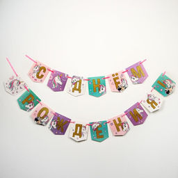 Цена за 2 шт. Гирлянда на ленте «С Днем Рождения!», длина 215 см, Минни Маус и Единорог