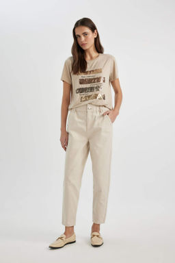 Paperbag Gabardin Pantolon Yuksek Bel Cepli Basic Duz Standart Paca - Defacto фото 6